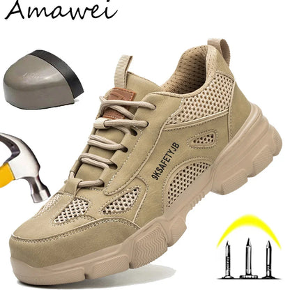 Breathable Safety Shoes Men Work Sneakers Indestructible Safety Boots Women Anti-smash Shoe Steel Toe Shoes Outdoor Sport Style - Badiee Stylez