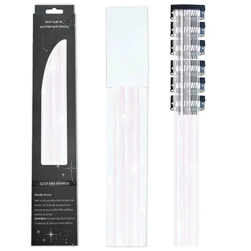 6-Piece Set BB Clip Tinsel Hair Metal Laser Gold Thread PET Laser Thread Highlighting Cross-Border Hair Accessories BB clip protein powder tassel (6 black boxed)