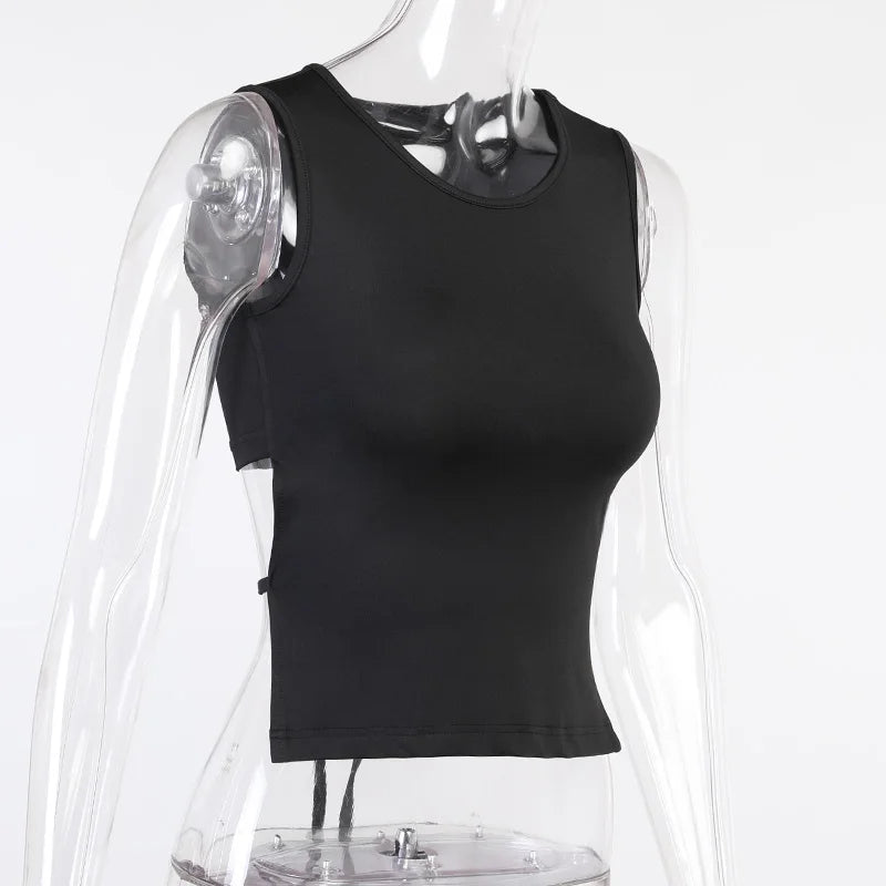 Tied Backless Slim Solid Sleeveless Crop Top 2021 Summer Sexy Skinny Simple Trim Outfits Mock Neck Basic Tank Top