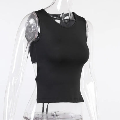Tied Backless Slim Solid Sleeveless Crop Top 2021 Summer Sexy Skinny Simple Trim Outfits Mock Neck Basic Tank Top