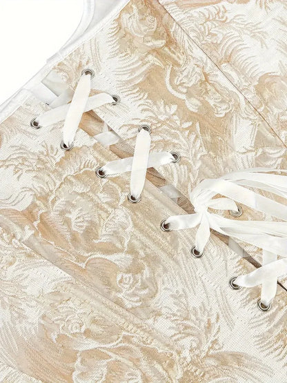 Blue Jacquard Corset Sexy Shoulder Straps Overbust Bustiers Crop Top Lace Up Brocade Vest Lingerie Gothic For Women Outfit