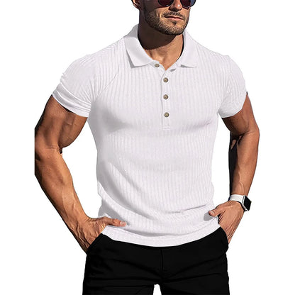 Brand Name Stylish Summer Polo - Men's Elastic Short Sleeve with Bold Stripes and Stand Collar