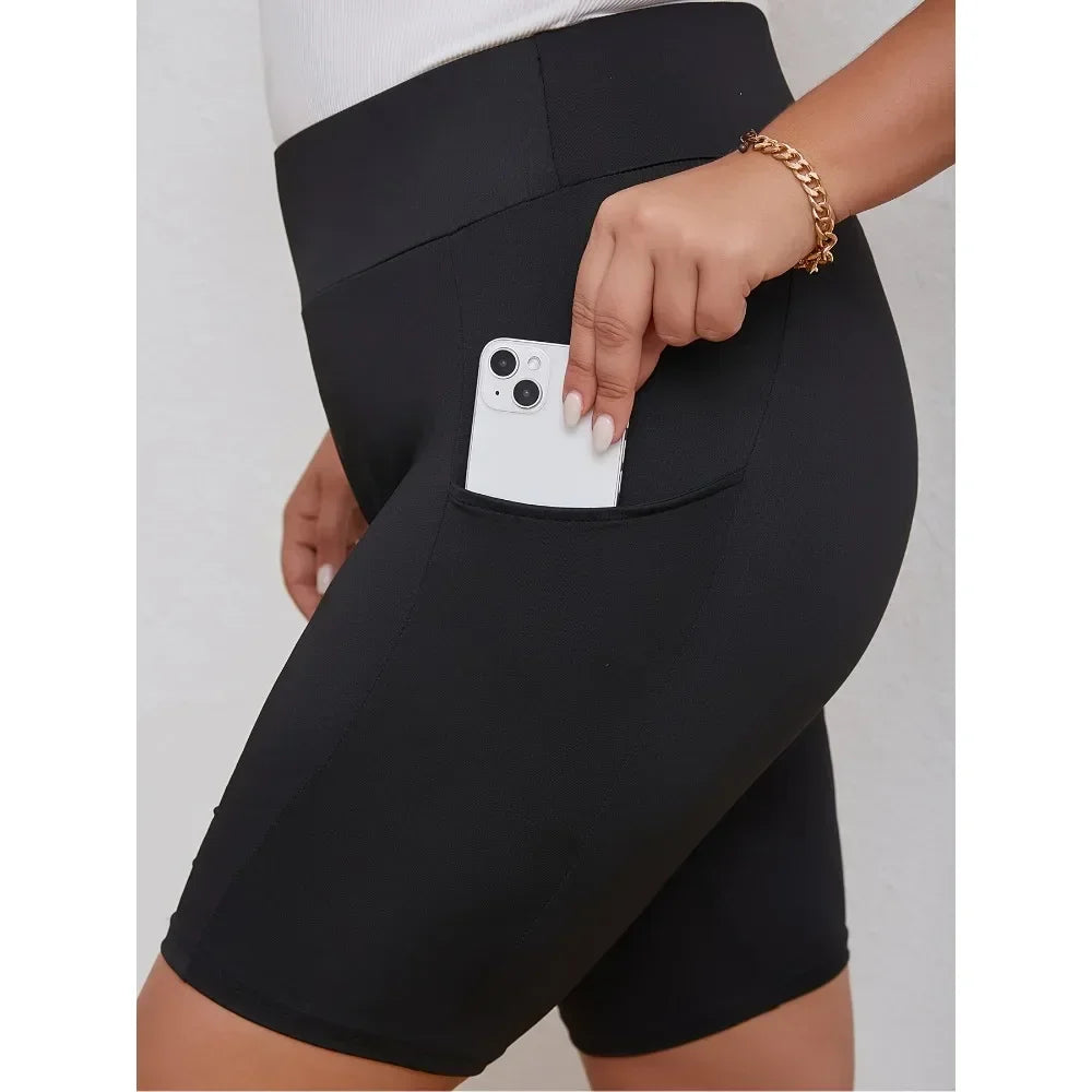 Fashion High Waisted Black Pocket Swim Shorts Women's Plus Size S-5XL Show Off Your Fashion Taste with Minimalist Beauty Black