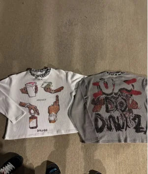 Hip-hop American Casual Y2k Harajuku Pullover Fun Letter Printing Niche Personalized Design Long-sleeved T-shirt Top Streetwear