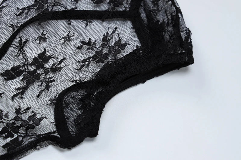 Hugcitar Mesh Short Sleeves Backless Black Lace Up See Through Sexy Crop Top T-Shirt 2024 Spring Women Y2K Streetwear Nightclub