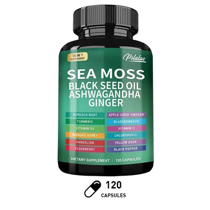 Sea Moss Supplement - Supports Thyroid Health, Anti-aging, Antioxidant, Improve Immunity, Detox, Beauty Health 120 Capsules