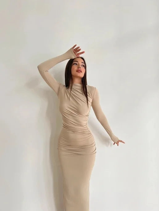 Sexy Bodycon Long Sleeve Midi Dress Women 2024 Autumn Slim Solid Party Package Hip Elegant Dresses For Women Robe Femme