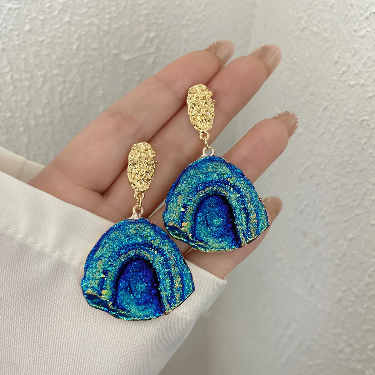 AENSOA Vintage Abstract Simulated Natural Stone Dangle Earrings for Women Van Gogh Painting Star Geometric Volcanic Rock Earring