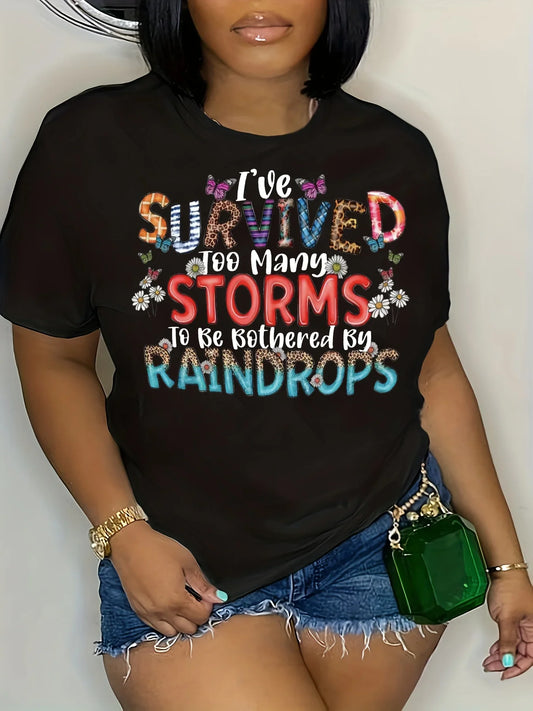 Plus Size Colorblock Letter Print T-Shirt Casual Short Sleeve Top For Spring & Summer Women's Plus Size Clothing DM120black