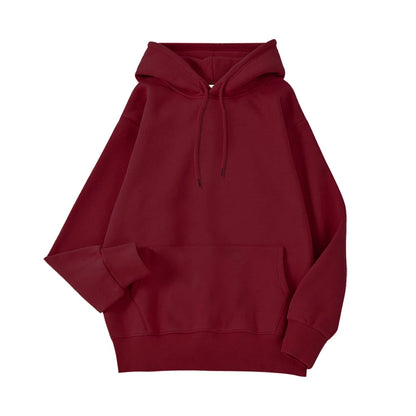 Autumn Casual Women's Solid Hoodie Comfortable Strecth Sweatshirts Loose Pocket Warm Clothes Fashion Street Female Pullovers Wine Red