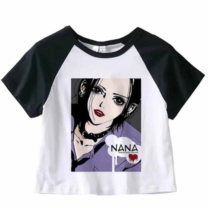 Nana Japanese Short Sleeves Anime Summer Crop Top T Shirt Casual Harajuku T Shirt Top Women Heart Graphic Tees Anime T-shirt