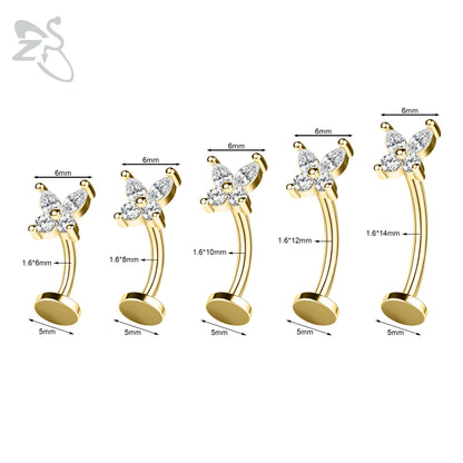 ZS 1 Piece Internal Thread Stainless Steel Belly Button Ring Floating Navel Piercings 14G Curved Umbilical Ring Jewelry 6MM-14MM Badiee Stylez