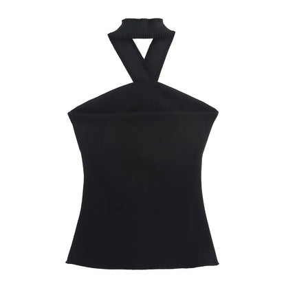 HH Women 2-Piece Set Elasticity Neck Halter Button Design Sleeveless Backless Sexy Top+Casual Elastic Waist Slim Long Pant Badiee Stylez