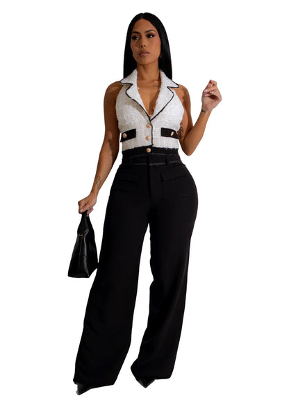 Elegent Office Lady Jumpsuits for Women Full Length Summer V Neck Sleeveless Blazer Jumpsuit High Waist Sexy Backless Jumpsuit Badiee Stylez