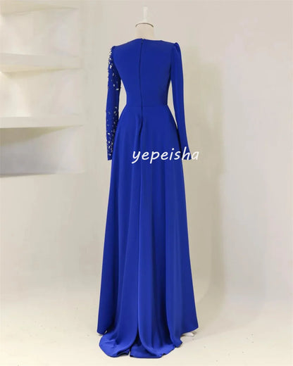 Customized Intricate Unisex Jersey Beading Sequined Draped Straight High Collar Long Dresses Bespoke Occasion Dresses Exquisite Badiee Stylez