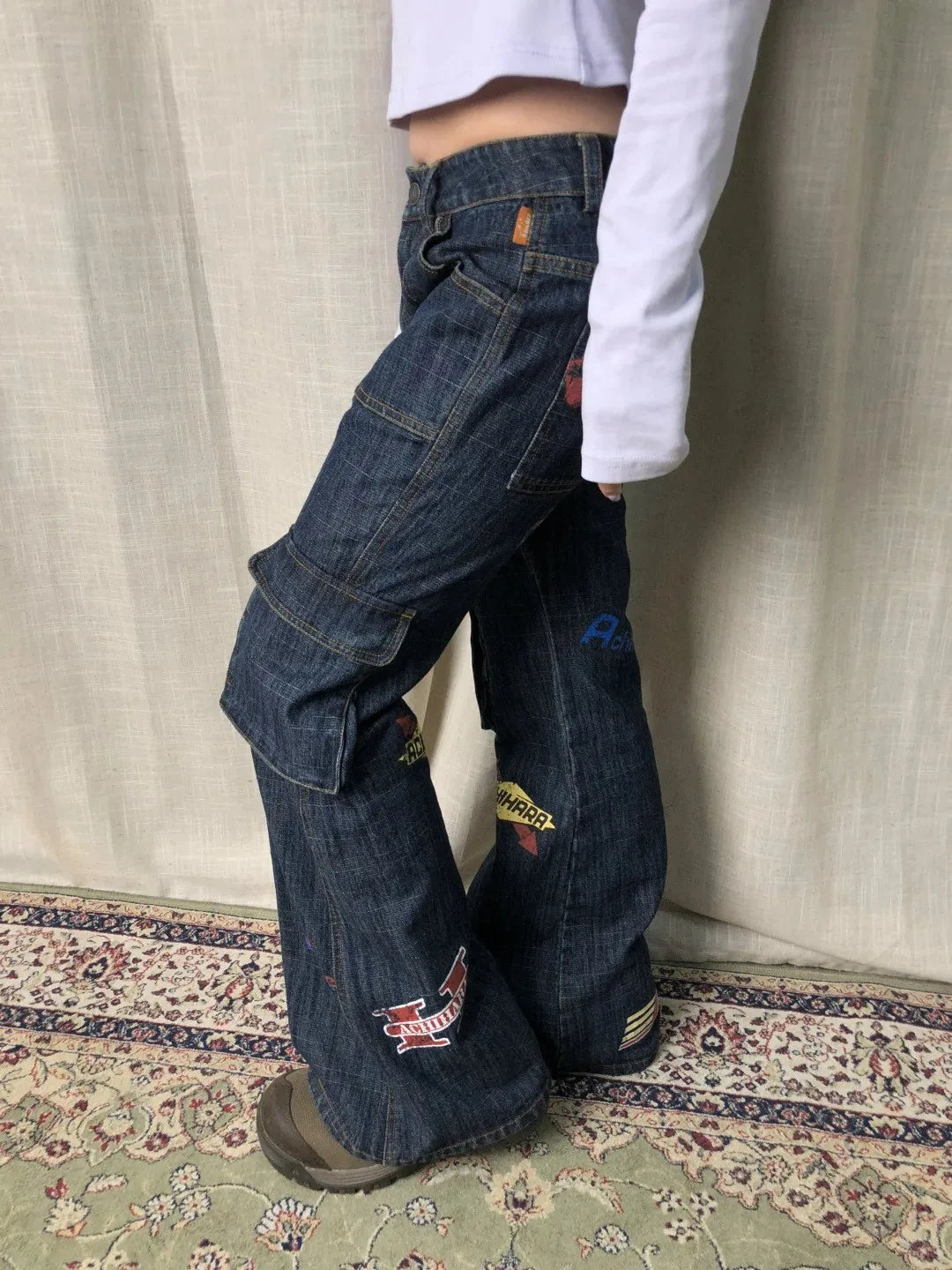 Karrram Vinatge Y2k Baggy Jeans Japanese 2000s Style High Waist Flared Jeans American Retro Denim Cargo Pants Harajuku Trousers