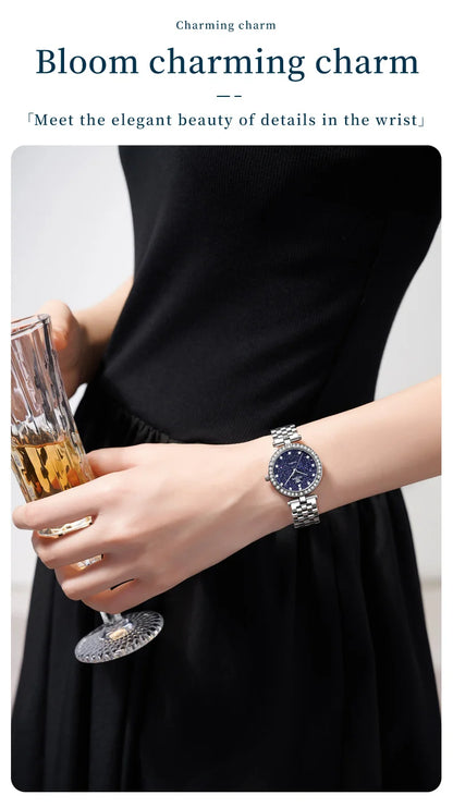OLEVS 3641 Women Watch Elegant Quartz Watch Starry Dial Waterproof Luminous Diamond Bezel Ladies Watch Bracelet Set Ladies' Gift