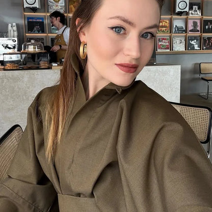 Linen Lace Up Women's Jumpsuit High V-neck Full Sleeve Top Loose Straight-leg Pants 2025 Summer Chic Female Casual Streetwear