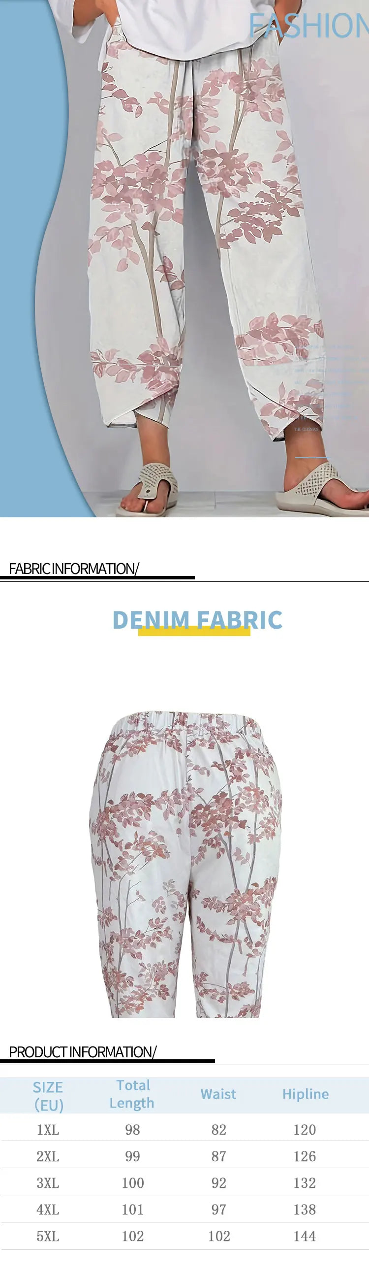 Womens Plus Size Casual Summer Pants Straight Leg Floral Print with Pockets Machine Washable Non Stretch Fabric for Casual Wear