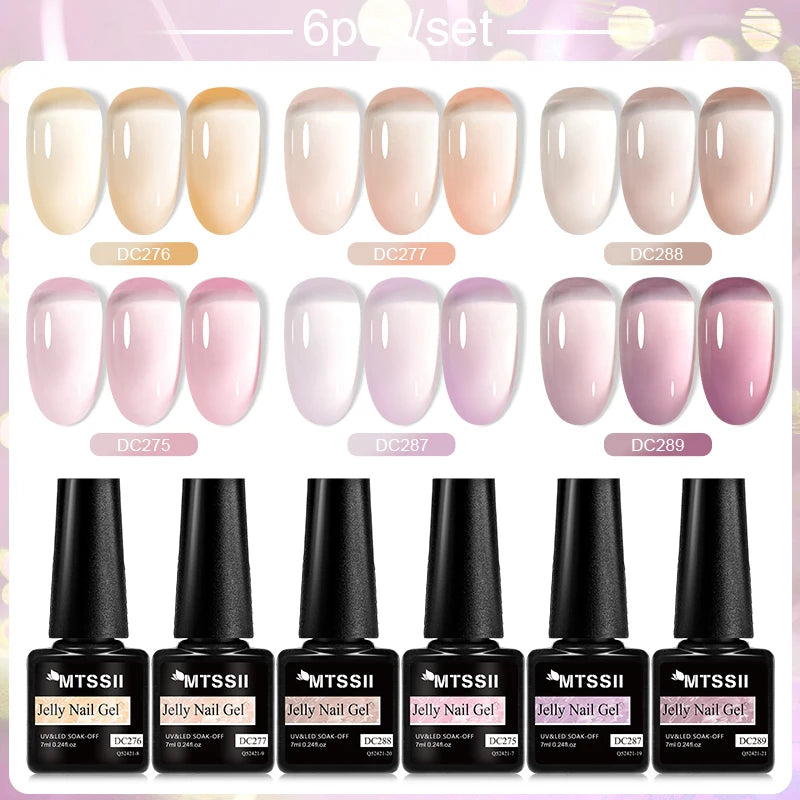 6PCS/SET Glitter Bright Pink Peach Gel Nail Polish Kit Spring Colorful Semi Permanent Soak Off Art UV Gel Varnish For Manicure ZH23575