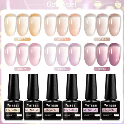 6PCS/SET Glitter Bright Pink Peach Gel Nail Polish Kit Spring Colorful Semi Permanent Soak Off Art UV Gel Varnish For Manicure ZH23575