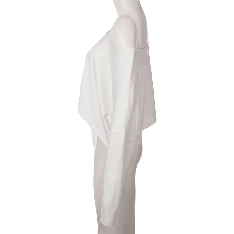 BIIKPIIK Casual Off Shoulder Solid Knitted Tops Concise Skew Collar Long Sleeve Autumn Tees For Women Sporty Irregular T-shirts