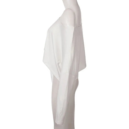 BIIKPIIK Casual Off Shoulder Solid Knitted Tops Concise Skew Collar Long Sleeve Autumn Tees For Women Sporty Irregular T-shirts