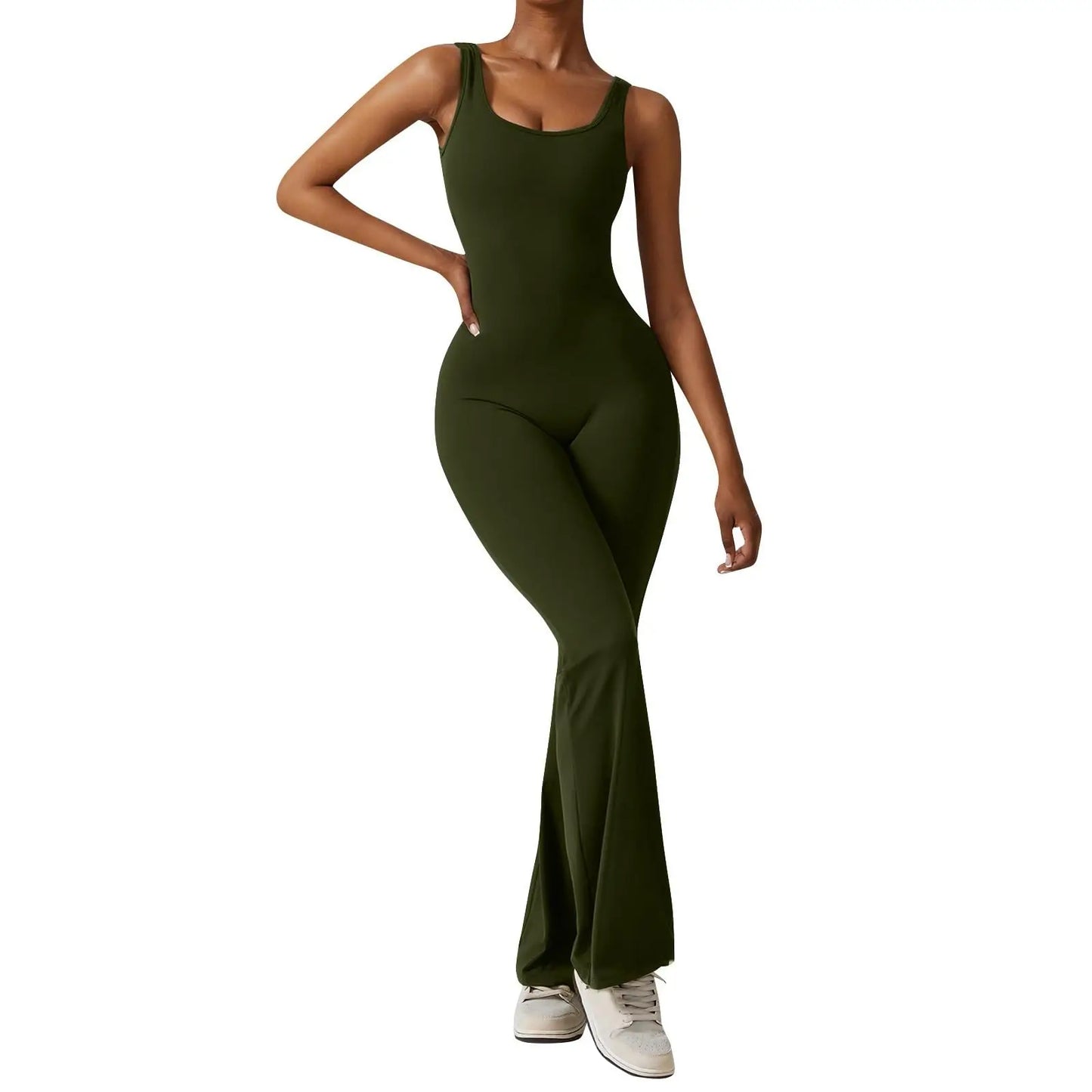 2025 Summer New Women's Sexy Hottie Style Backless One-piece Suit Sports Fitness Yoga Pullover One-piece Suit Flared Pants
