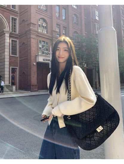 AOSSVIAO Knitted Casual Cardigan 2025 Autumn Winter Elegance Solid Color V-neck Sweater Unique and Niche Slim Fit Tops Badiee Stylez