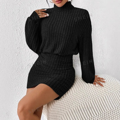 Autumn And Winter Slim Fit Fashionable Long Sleeved High Neck Slim Fit Dress Striped Women's New Dress