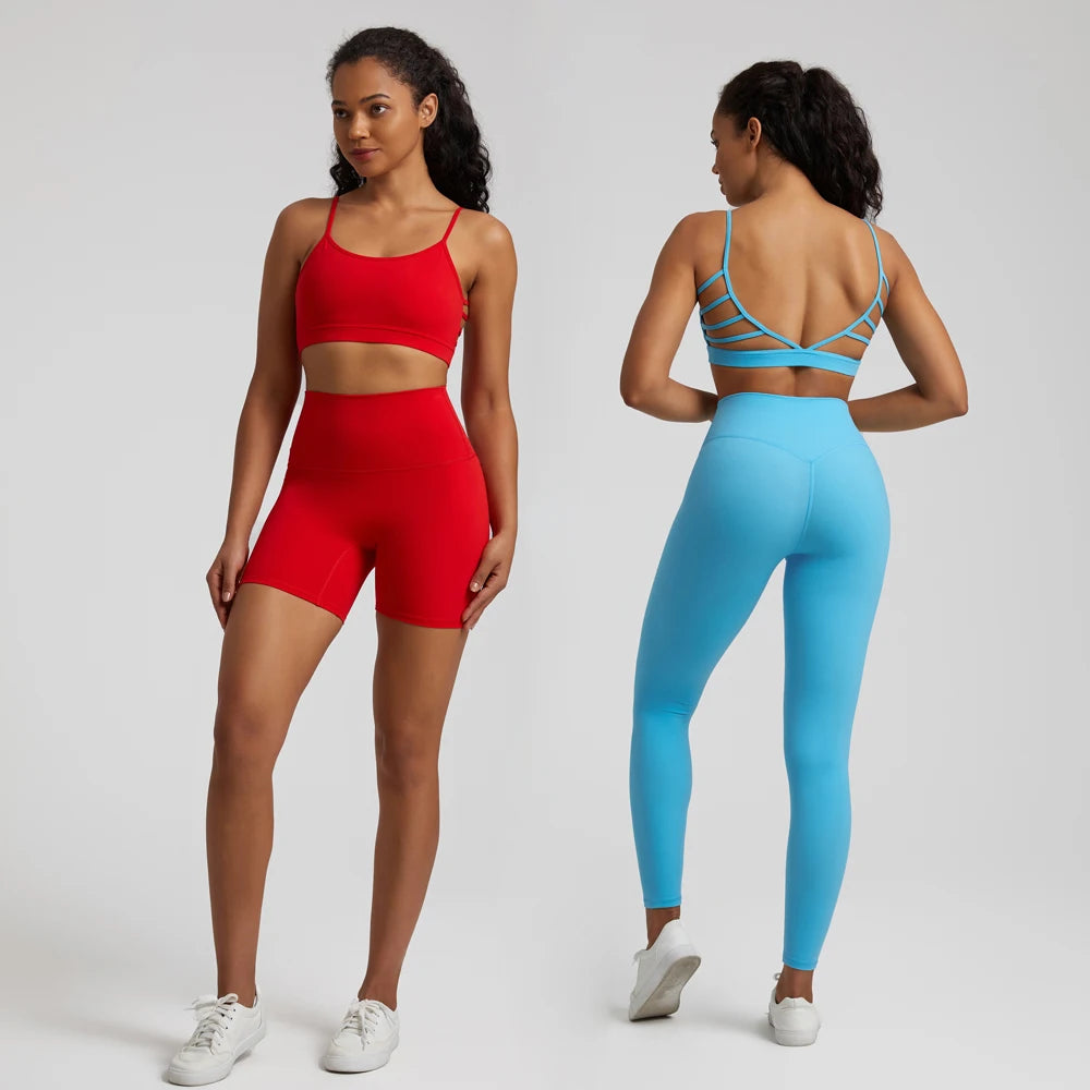 Open Back Sports Bra 8 Way Stretch Deep U Neck Bra Padded Fitness Top for Women