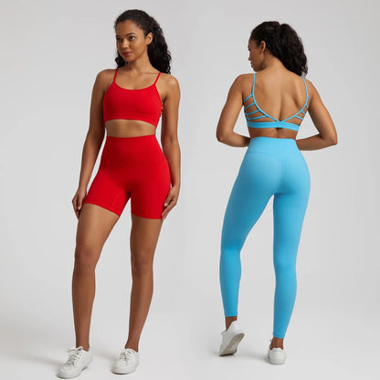 Open Back Sports Bra 8 Way Stretch Deep U Neck Bra Padded Fitness Top for Women