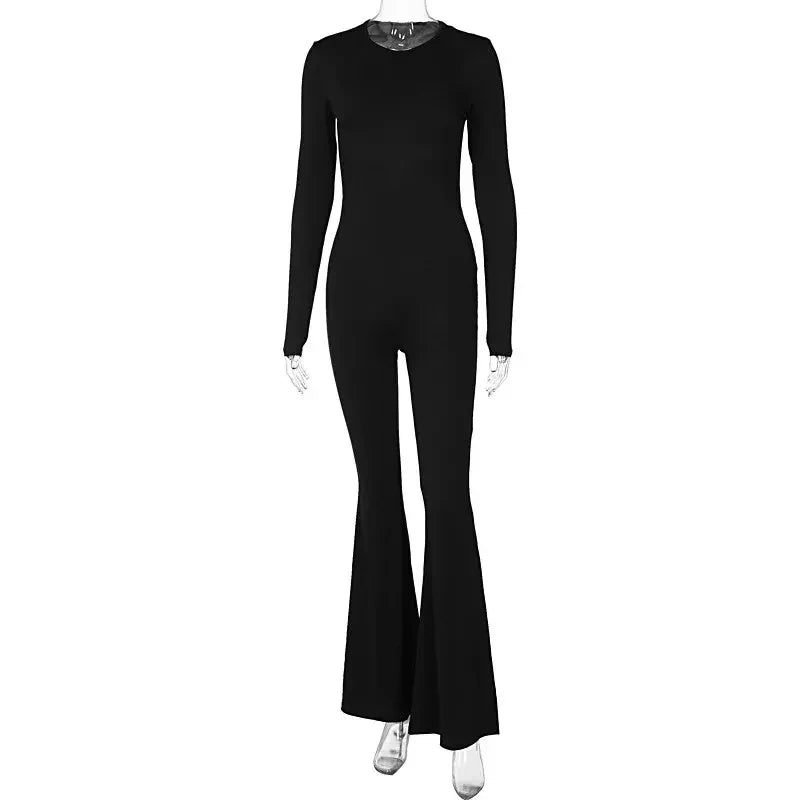 Sexy Women's Jumpsuits Autumn Black Backless Long Sleeve Bodycon Rompers Fashion Streetwear Flare Pants Casual Slim Jumpsuits Badiee Stylez