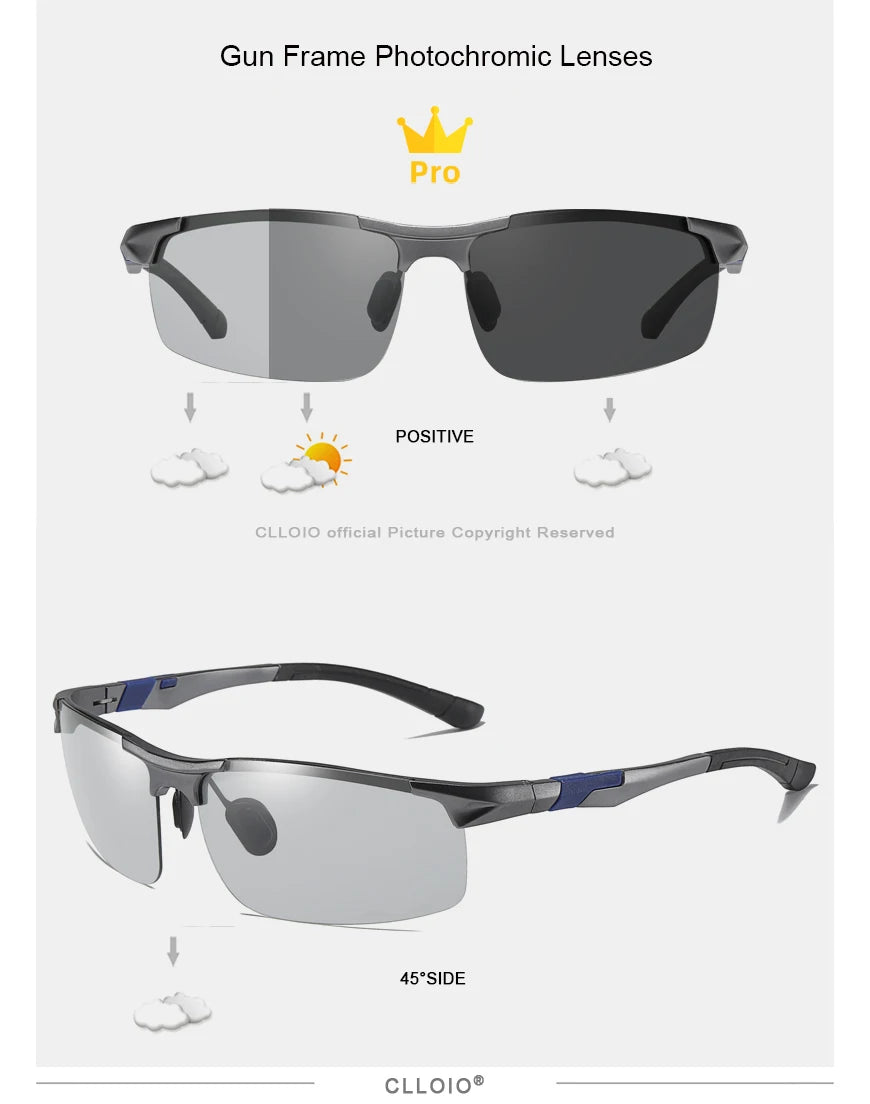 SZTZX Aluminum Rimless Photochromic Sunglasses Men Polarized Day Night Driving Glasses Chameleon Anti-Glare Sport gafas de sol