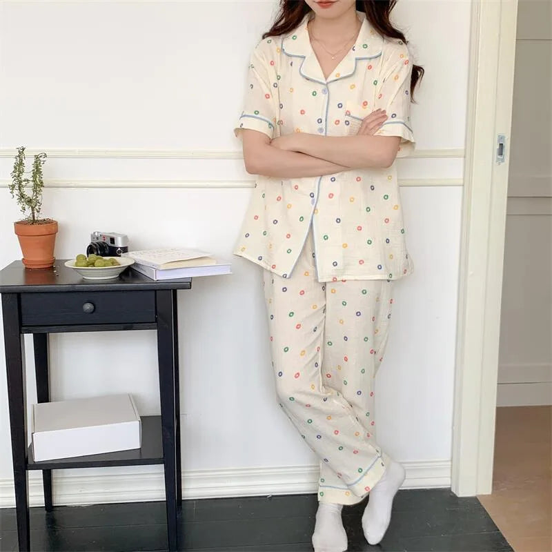 Summer Women's New Net Red Foam Pajamas Loungewear Teenage Students Pajamas Loungewear Short Sleeve Trousers Sweet Casual Set