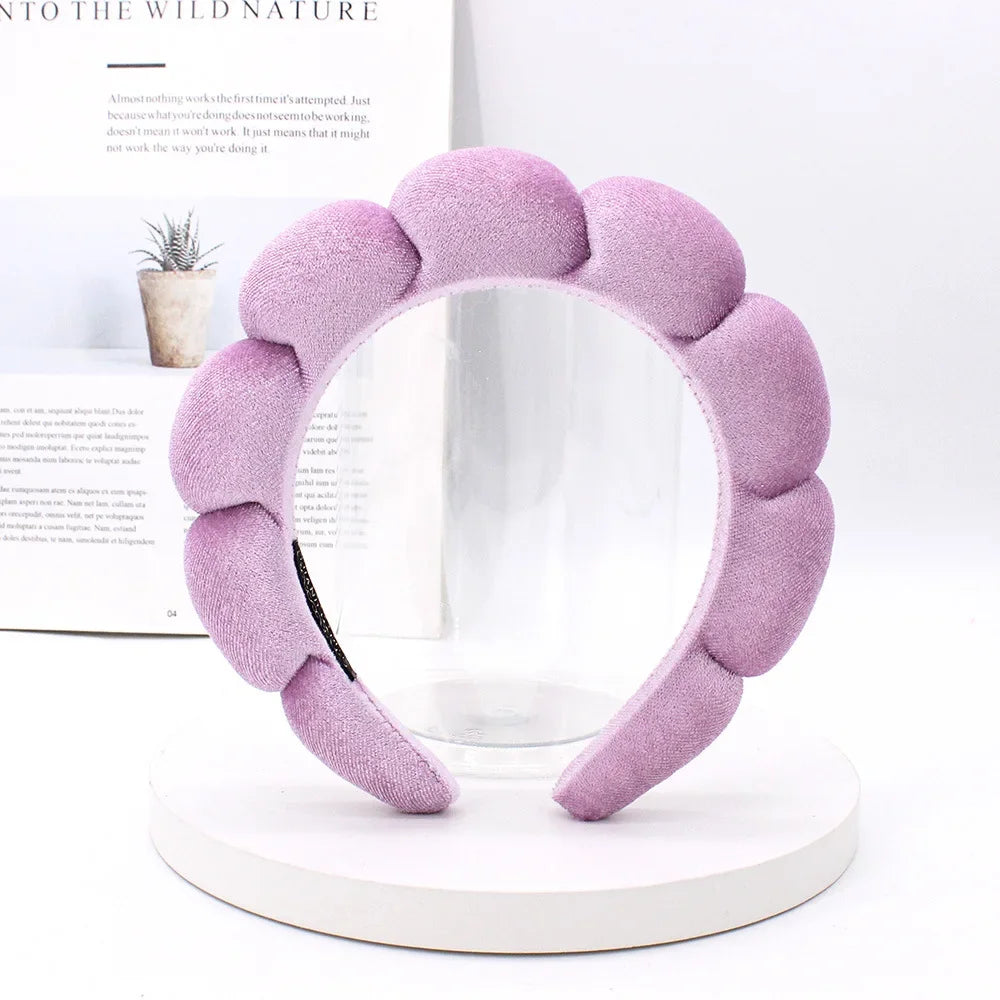 Sponge Spa Headband Velvet Washing Face Wide Padded Headband Skin Care Makeup Removal Shower for Women Girls Hair Accessories Light purple
