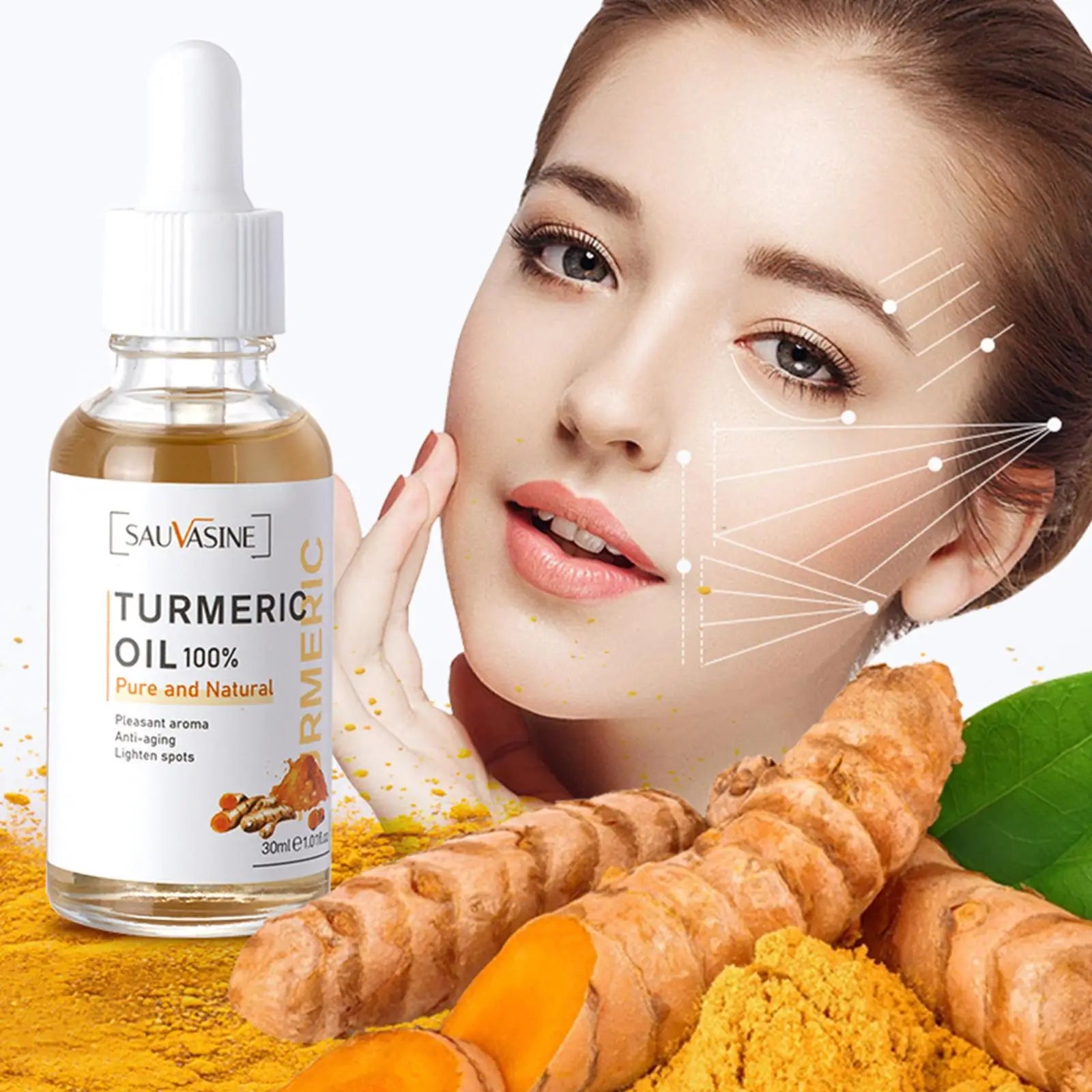 5 Piece Set Turmeric Facial Care Acne Cleansing Cream,Anti-Aging Serum,Dark Spot Moisturizer Fade Spots for Radiant Skin Care