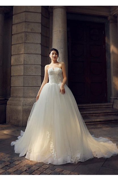 Strapless Wedding Dress 2025autumn New Style Elegant and Graceful Bride Slimming Palace Style Sexy Lace Puffy Dress Formal Dress Badiee Stylez