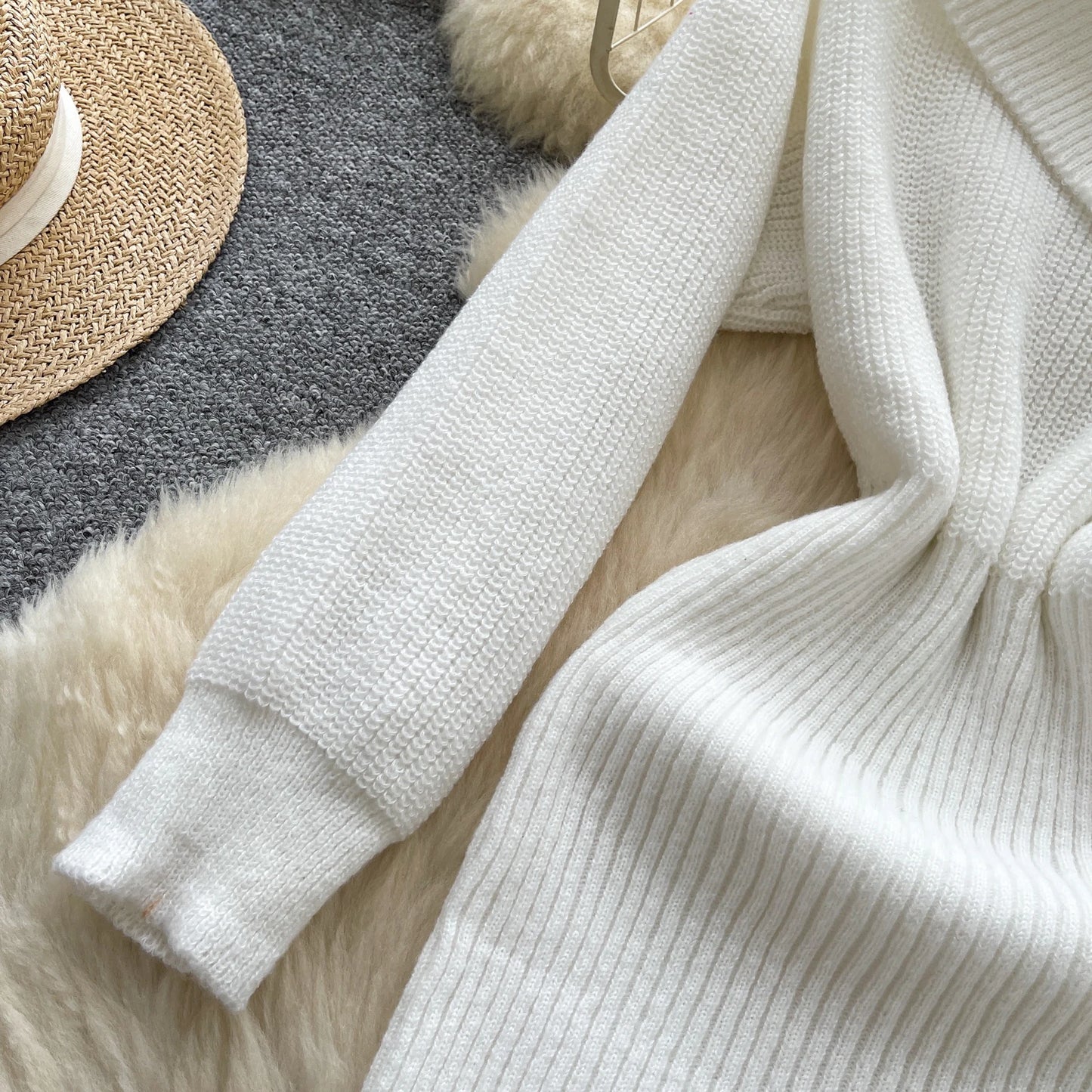 SINGREINY Autumn Knitwear Bodycon Dress Diagonal Collar High Elastic Slim Fit Design Female Light Luxury Solid Sweater Dress