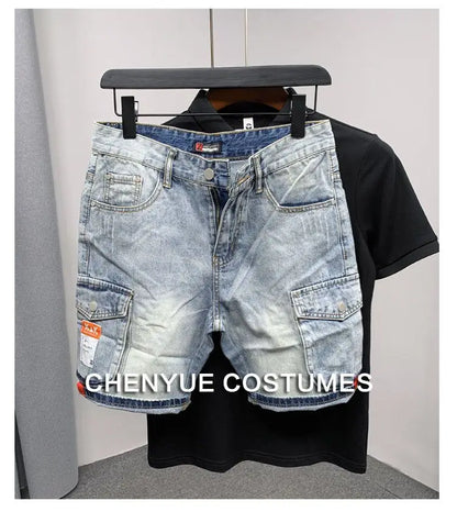 Summer 2023 New Luxury Men's Shorts Korean Style Streetwear Short Jeans with Designer Large Pockets Cargo Casual Denim Shorts