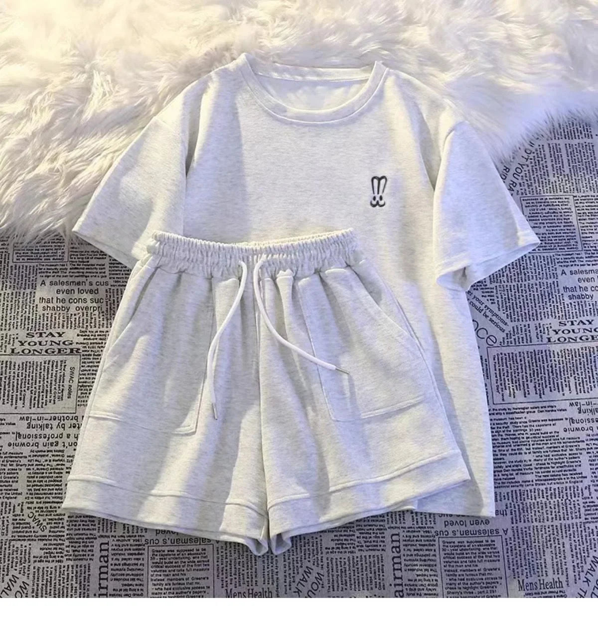 Summer Casual Fashion Embroidered Short Sleeve Shorts Set Women Loose Two Piece Comfortable Sports Set White Outwear Badiee Stylez