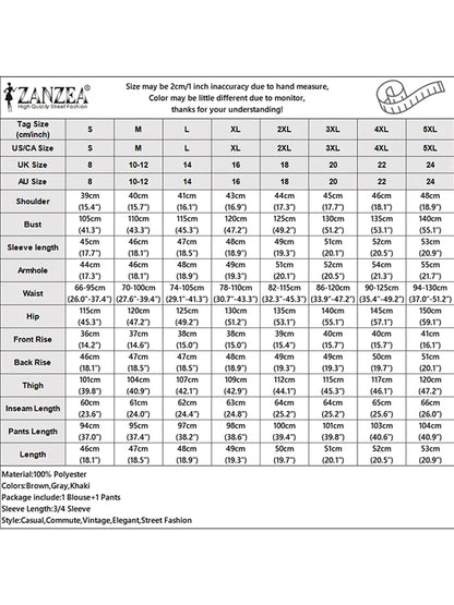 2PCS Vintage Women Matching Sets Leopard Print Tracksuits Autumn Trousers Suit ZANZEA Casual O Neck 3/4 Sleeve Blouse Pant Sets Badiee Stylez