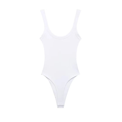 TRZA-Skinny Ribbed Bodysuits for Women, O Neck, Straps, Snap-Button, Female Playsuits, Sexy Fashion as picture 2