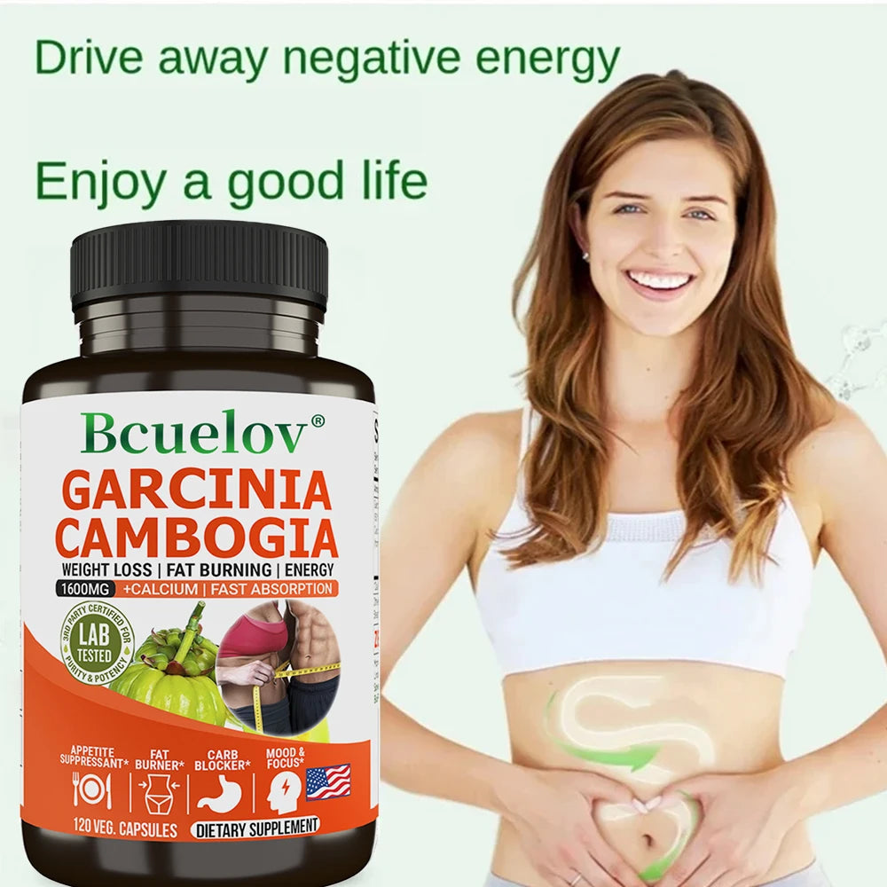 100% Pure Garcinia Cambogia 1600 mg Supplement - HCA Extract, Fast Absorbing, Carb Blocker Metabolism, 120 Capsules