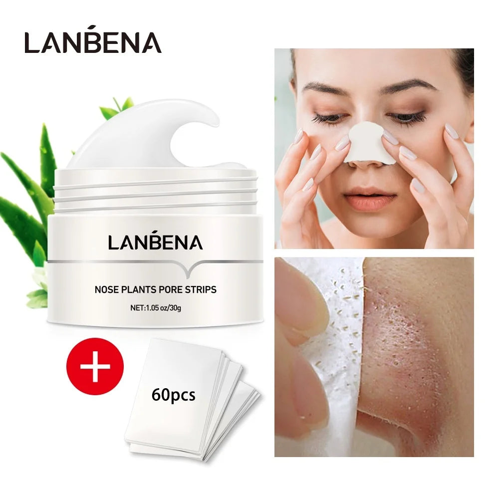 LANBENA Blackhead Remover Nose Mask Peeling Deep Cleansing Face Mask Oil Control Skin Care (60 Stickers) Blackhead Nose Mask