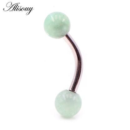 Alisouy 2PCS 14G Stainess Steel 5mm Stone Ball Eyebrow Curved Barbell Lip Ring Snug Daith Helix Earrings Body Piercing Jewelry