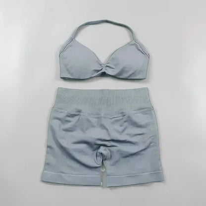 WHENG Gym Set 2 Piece Women Strappy Yoga Bra Top Workout Scrunch Shorts Sports Suit Fitness Clothes Seamless Yoga Set Badiee Stylez