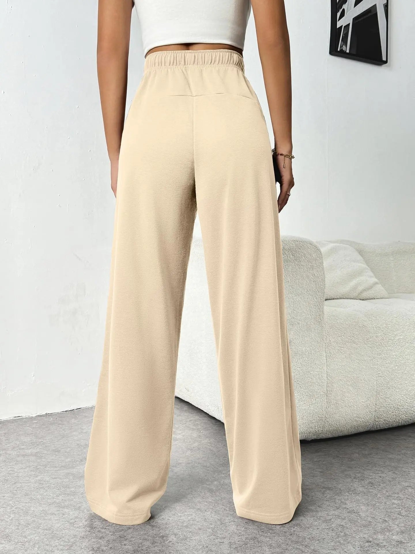 Casual Wide Leg Sports Pants for Women Casual Straight Leg Loose Solid Color Elastic Drawstring High Waisted Wide Leg Pants
