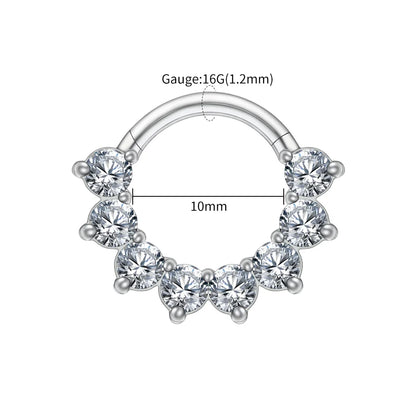 Right Grand ASTM F136 Titanium CZ Cartilage Hoop Earring 16G Septum Hoop Nose Ring Tragus Helix Daith Hinged Clicker Piercing Tit Clear 1.2x10mm
