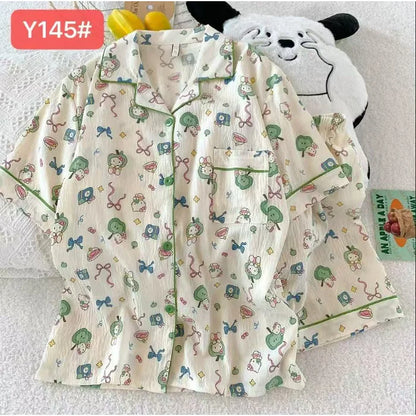 Cute Pink Cloud Cotton Spwear Bear Print Home Clothes Long Sve ort Sve Women's Comfortable Home Suit Summer Thin Y145